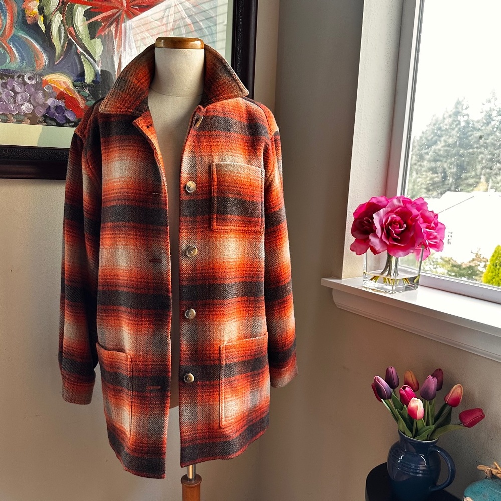 Orange Plaid 3/4 Length Jacket Wool & Mohair. Great Fall Colors c90s by Kasper